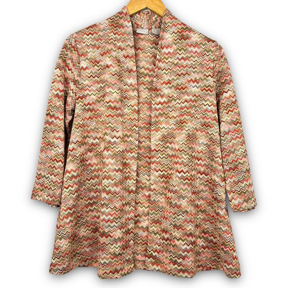 Chicos Lightweight Cardigan Chevron Pattern Neutral Colors Size 0 Small 4 / 6